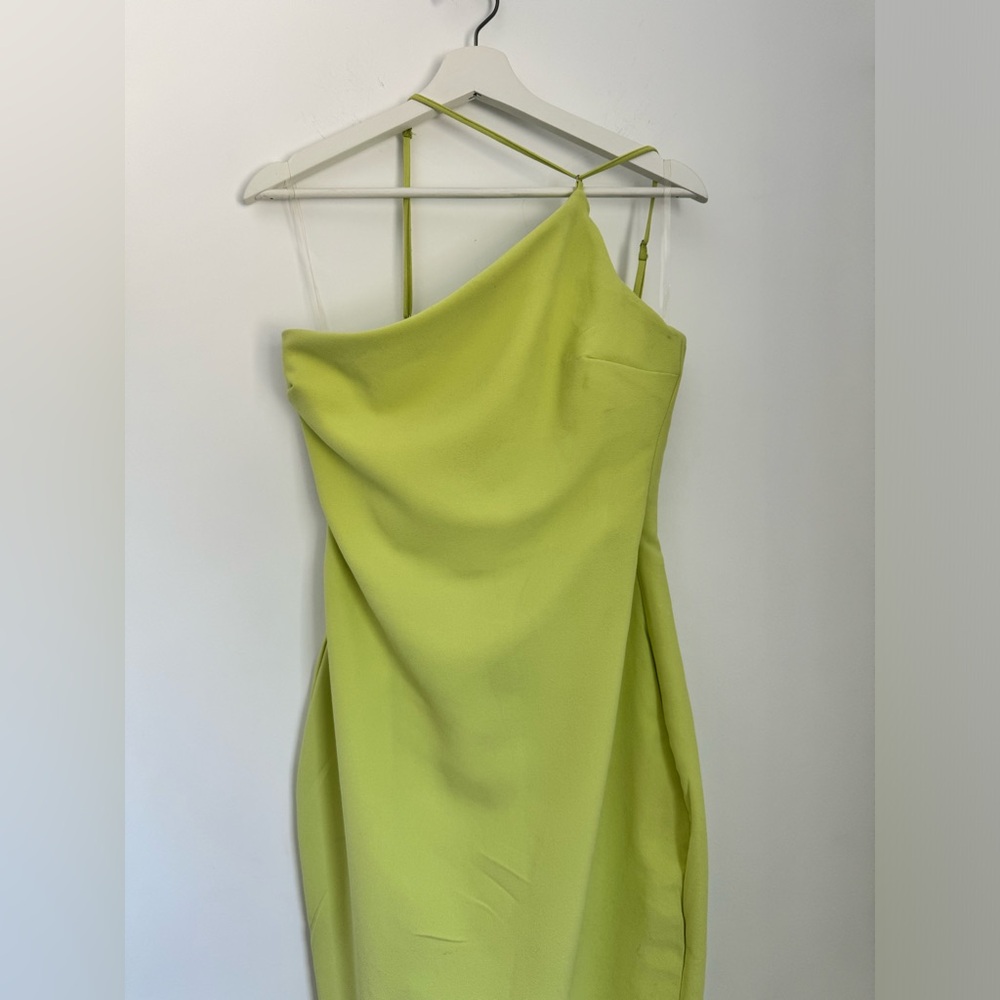 House of CB London Medium Alessia Lime Asymmetric Midi Dress Feather Hem - Picture 5 of 15